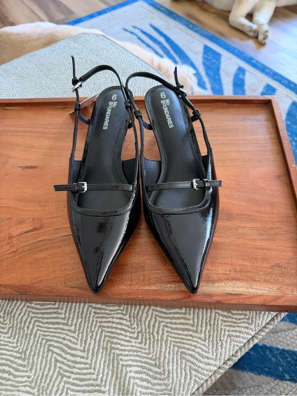 Black Patent Pointed Toe Slingback Kitten Heels Size 9 NWT
